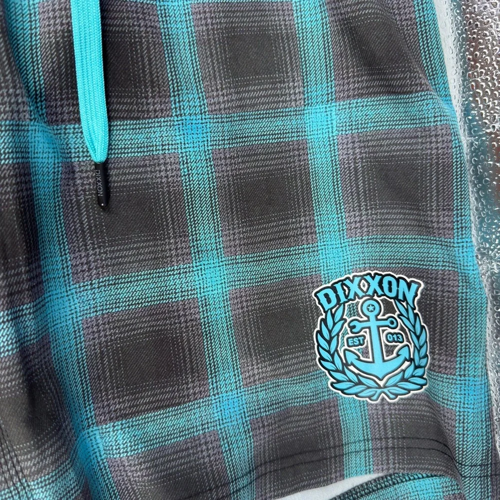 Dixxon Eliminator Board Shorts Mens 30 Teal Black Plaid Performance Skater